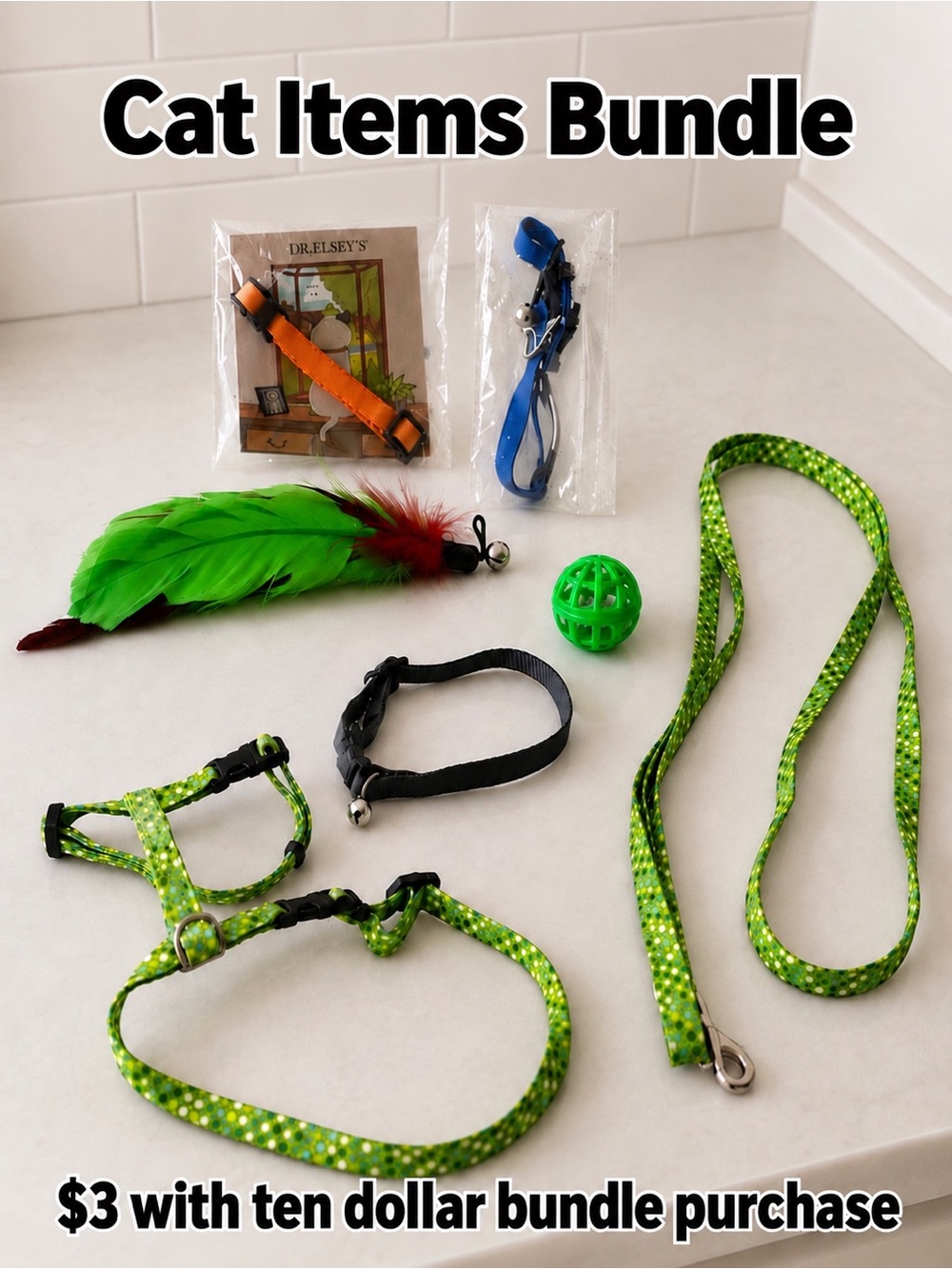 Cat Harness & Leash Set + Toy Bundle